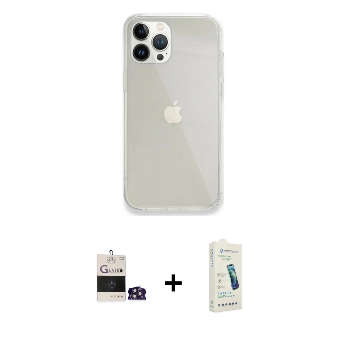 MARSİLYAN™- iPhone 14 Pro Max Kılıf Vadi Asil Prime - Şeffaf Pasifik Cam Ekran Koruyucu + Bilvis Titan Kamera Lens - GS