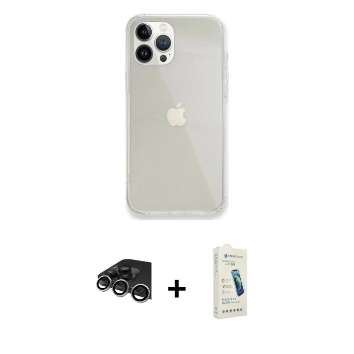MARSİLYAN™- iPhone 14 Pro Max Kılıf Vadi Asil Prime - Şeffaf Pasifik Cam Ekran Koruyucu + Raze Metal Kamera Lens - GS