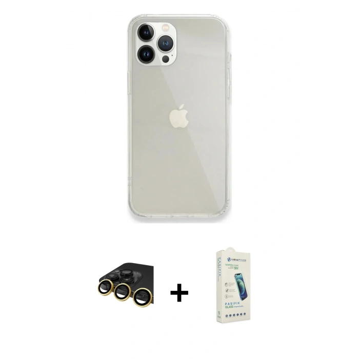 MARSİLYAN™- iPhone 14 Pro Max Kılıf Vadi Asil Prime - Şeffaf Pasifik Cam Ekran Koruyucu + Raze Metal Kamera Lens - GD