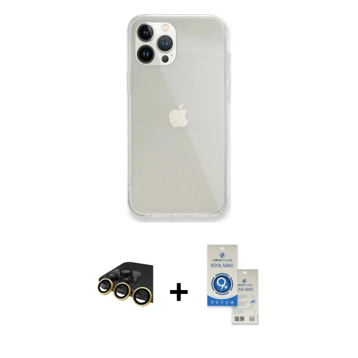 MARSİLYAN™- iPhone 14 Pro Max Kılıf Vadi Asil Prime - Şeffaf Royal Nano Ekran Koruyucu + Raze Metal Kamera Lens - GD