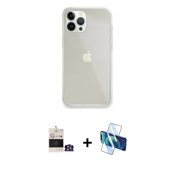 MARSİLYAN™- iPhone 14 Pro Max Kılıf Vadi Asil Prime - Siyah 3D Antistatik Cam Ekran Koruyucu + Gümüş Bilvis Titan Kamera Lens