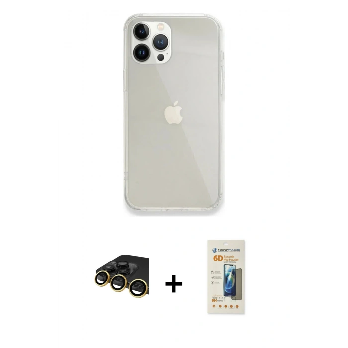 MARSİLYAN™- iPhone 14 Pro Max Kılıf Vadi Asil Prime - Siyah 6D Mat Seramik Hayalet Nano Ekran Koruyucu + Gold Raze Metal Kamera Lens