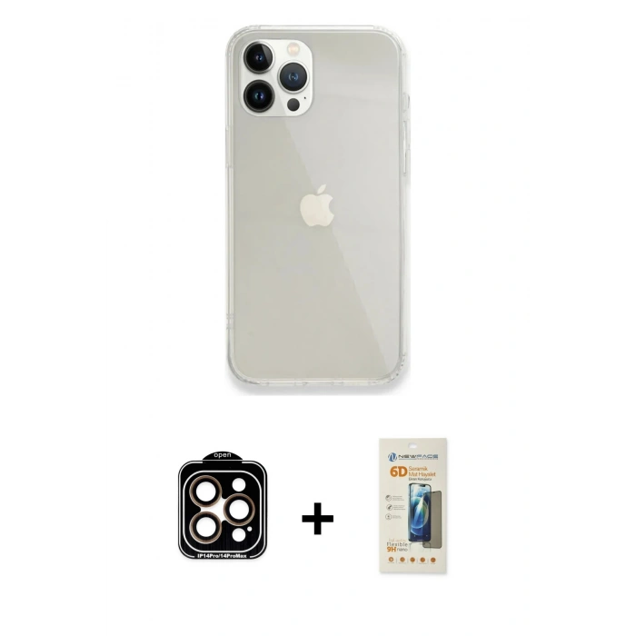 MARSİLYAN™- iPhone 14 Pro Max Kılıf Vadi Asil Prime - Siyah 6D Mat Seramik Hayalet Nano Ekran Koruyucu + PVD Metal Kamera Lens - TU