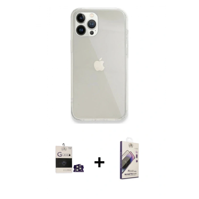 MARSİLYAN™- iPhone 14 Pro Max Kılıf Vadi Asil Prime - Siyah Bilvis 3D Mat Cam Ekran Koruyucu + Bilvis Titan Kamera Lens - GS
