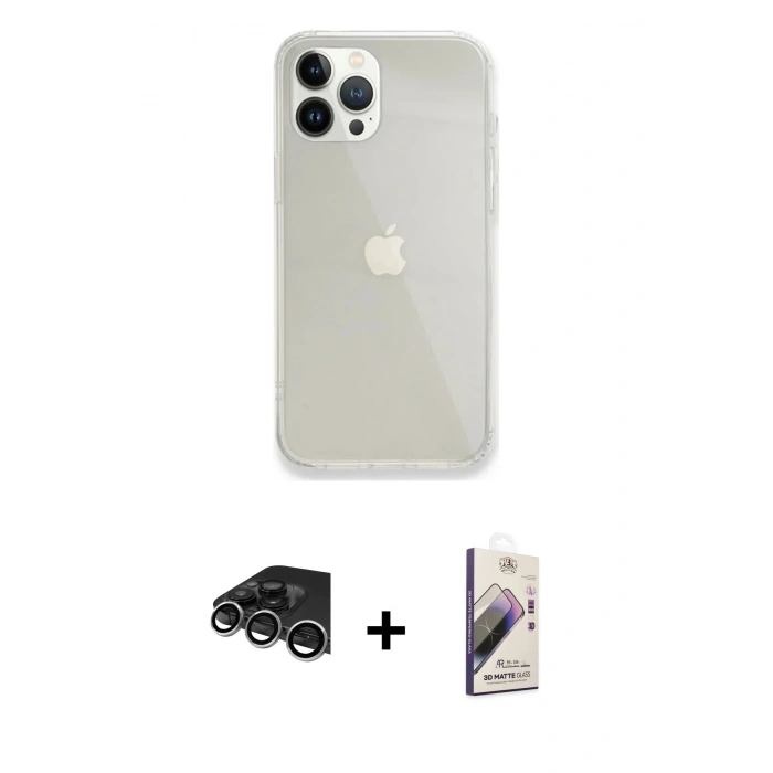 MARSİLYAN™- iPhone 14 Pro Max Kılıf Vadi Asil Prime - Siyah Bilvis 3D Mat Cam Ekran Koruyucu + Raze Metal Kamera Lens - GS