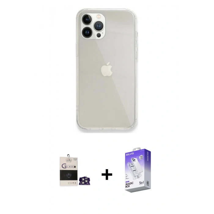 MARSİLYAN™- iPhone 14 Pro Max Kılıf Vadi Asil Prime - Siyah Bilvis 5in1 3D Magic Cam Ekran Koruyucu + Bilvis Titan Kamera Lens - GS