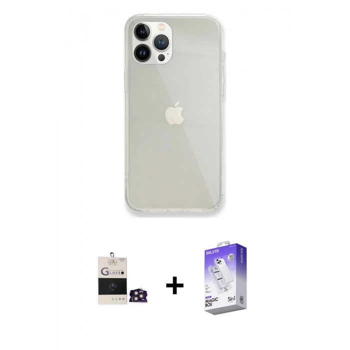 MARSİLYAN™- iPhone 14 Pro Max Kılıf Vadi Asil Prime - Siyah Bilvis 5in1 3D Magic Cam Ekran Koruyucu + Bilvis Titan Kamera Lens - GD