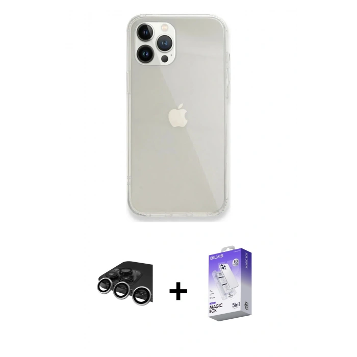 MARSİLYAN™- iPhone 14 Pro Max Kılıf Vadi Asil Prime - Siyah Bilvis 5in1 3D Magic Cam Ekran Koruyucu + Raze Metal Kamera Lens - GS