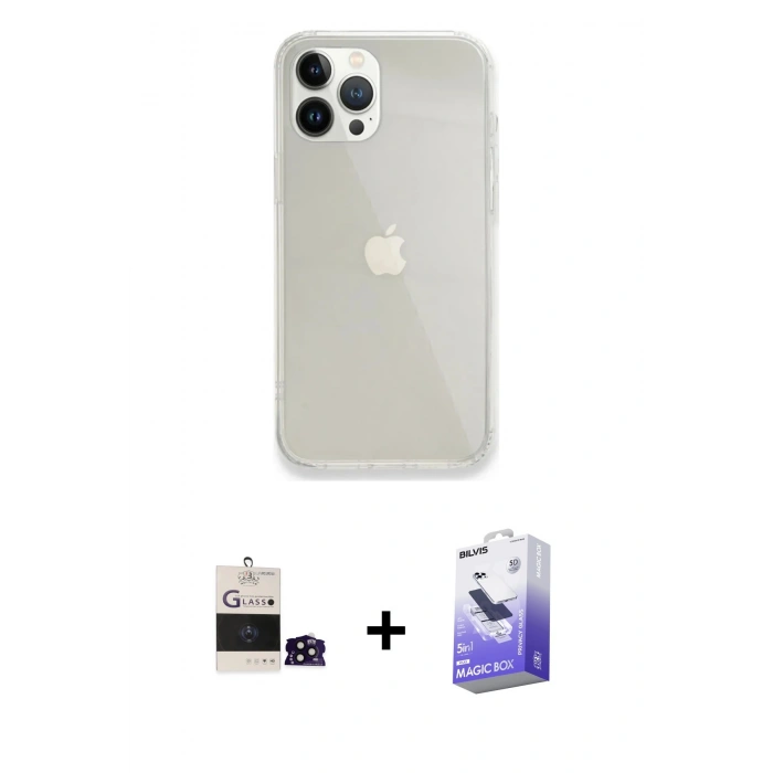 MARSİLYAN™- iPhone 14 Pro Max Kılıf Vadi Asil Prime - Siyah Bilvis 5in1 5D Magic Hayalet Cam Ekran Koruyucu + Bilvis Titan Kamera Lens - SH