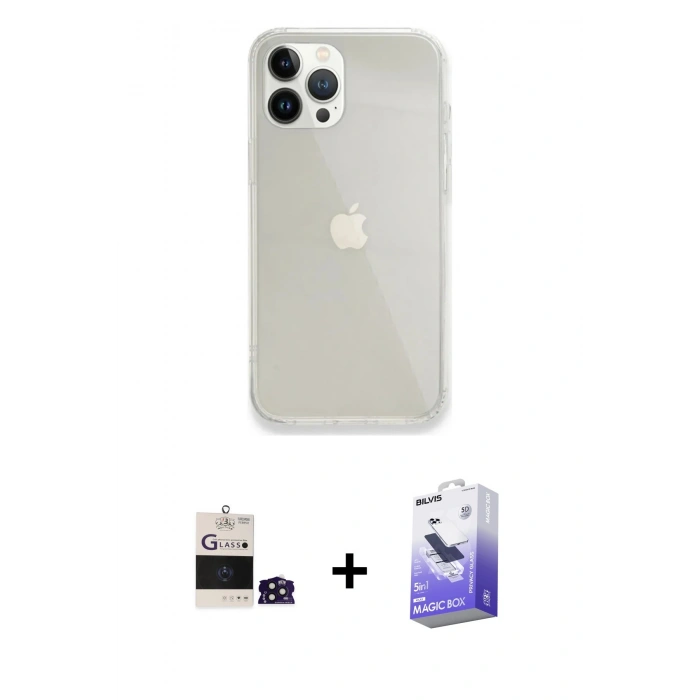 MARSİLYAN™- iPhone 14 Pro Max Kılıf Vadi Asil Prime - Siyah Bilvis 5in1 5D Magic Hayalet Cam Ekran Koruyucu + Bilvis Titan Kamera Lens - DNMR