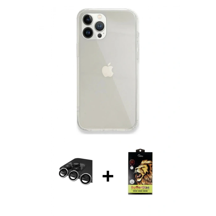 MARSİLYAN™- iPhone 14 Pro Max Kılıf Vadi Asil Prime - Siyah Buffer Cam Ekran Koruyucu + Raze Metal Kamera Lens - GS