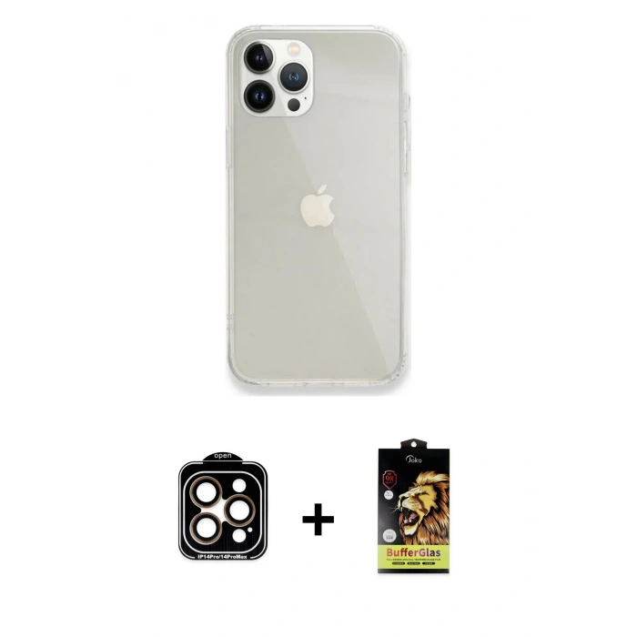 MARSİLYAN™- iPhone 14 Pro Max Kılıf Vadi Asil Prime - Siyah Buffer Cam Ekran Koruyucu + PVD Metal Kamera Lens - TU