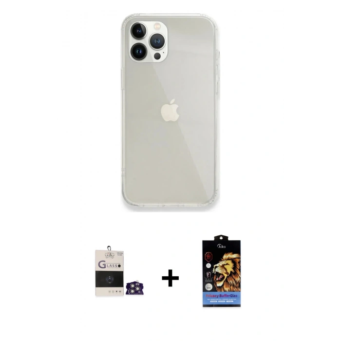 MARSİLYAN™- iPhone 14 Pro Max Kılıf Vadi Asil Prime - Siyah Buffer Hayalet Cam Ekran Koruyucu + Bilvis Titan Kamera Lens - GS