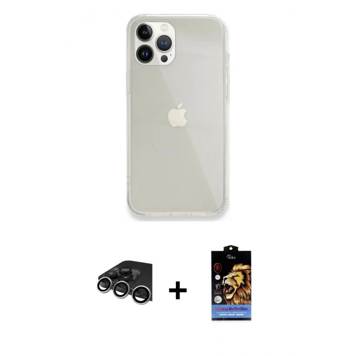 MARSİLYAN™- iPhone 14 Pro Max Kılıf Vadi Asil Prime - Siyah Buffer Hayalet Cam Ekran Koruyucu + Raze Metal Kamera Lens - GS