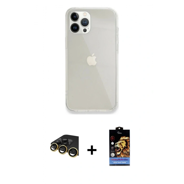 MARSİLYAN™- iPhone 14 Pro Max Kılıf Vadi Asil Prime - Siyah Buffer Hayalet Cam Ekran Koruyucu + Raze Metal Kamera Lens - GD