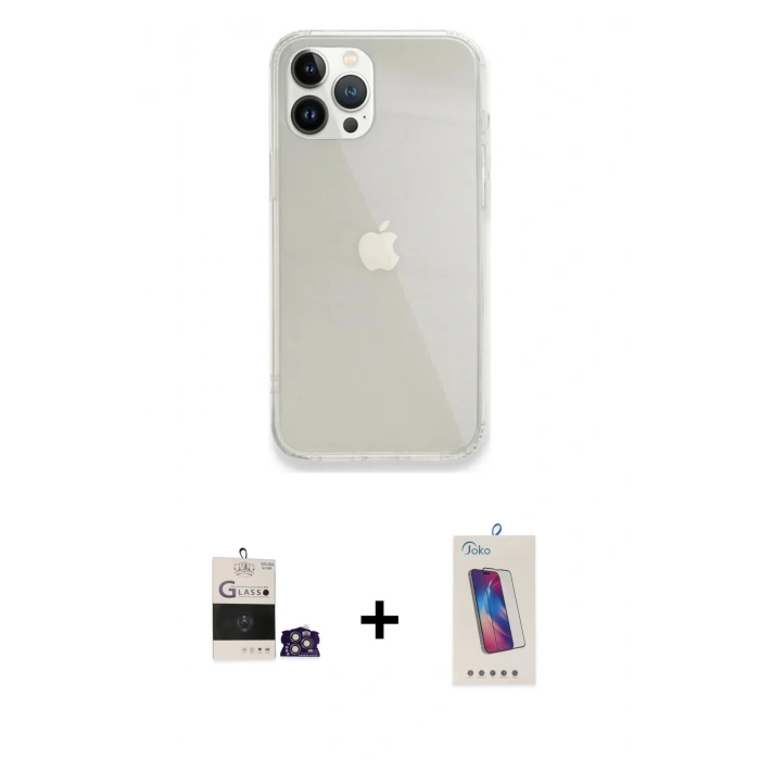 MARSİLYAN™- iPhone 14 Pro Max Kılıf Vadi Asil Prime - Siyah Joko 5D Cam + Gümüş Bilvis Titan Kamera Lens