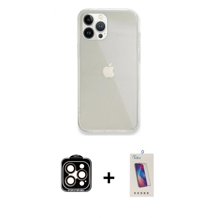 MARSİLYAN™- iPhone 14 Pro Max Kılıf Vadi Asil Prime - Siyah Joko 5D Cam + PVD Metal Kamera Lens - TU