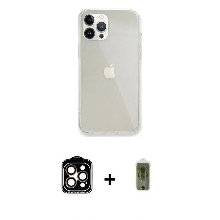 MARSİLYAN™- iPhone 14 Pro Max Kılıf Vadi Asil Prime - Siyah Joko Magic 5D Hayalet Cam + PVD Metal Kamera Lens - TU