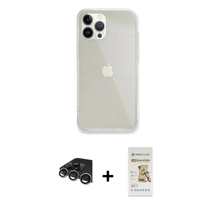 MARSİLYAN™- iPhone 14 Pro Max Kılıf Vadi Asil Prime - Siyah Mat Seramik Nano Ekran Koruyucu + Raze Metal Kamera Lens - GS