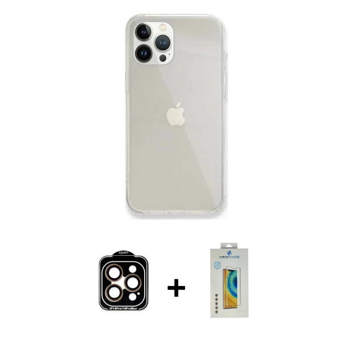 MARSİLYAN™- iPhone 14 Pro Max Kılıf Vadi Asil Prime - Siyah Polymer Nano Ekran Koruyucu + PVD Metal Kamera Lens - TU