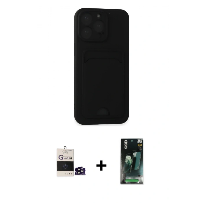 MARSİLYAN™- iPhone 14 Pro Max Kılıf Vadi Çizgi Prime - Şeffaf 360 Full Body Arka Koruyucu + Siyah Bilvis Titan Kamera Lens