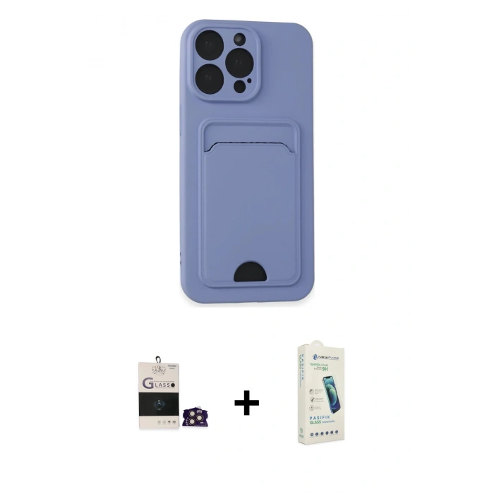 MARSİLYAN™- iPhone 14 Pro Max Kılıf Vadi Çizgi Prime - Şeffaf Pasifik Cam Ekran Koruyucu + Gold Bilvis Titan Kamera Lens