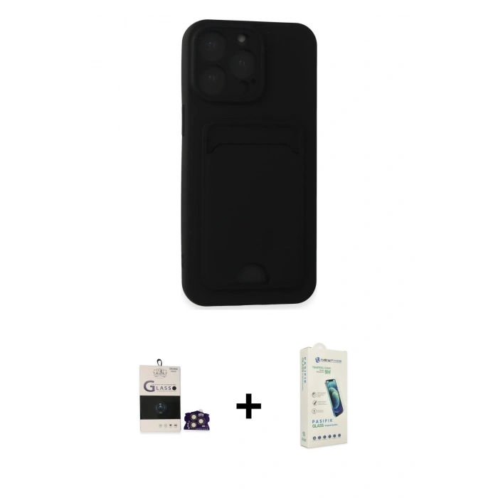 MARSİLYAN™- iPhone 14 Pro Max Kılıf Vadi Çizgi Prime - Şeffaf Pasifik Cam Ekran Koruyucu + Gold Bilvis Titan Kamera Lens