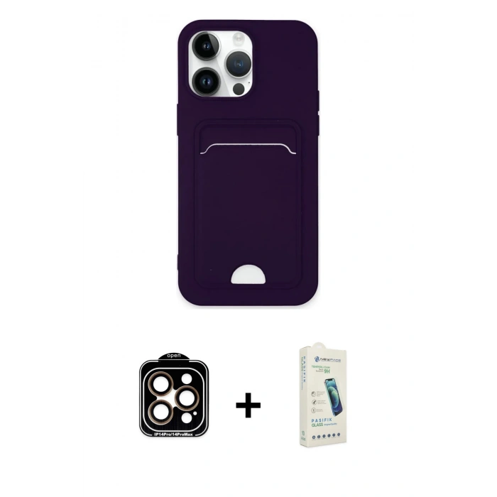 MARSİLYAN™- iPhone 14 Pro Max Kılıf Vadi Çizgi Prime - Şeffaf Pasifik Cam Ekran Koruyucu + PVD Metal Kamera Lens - TU