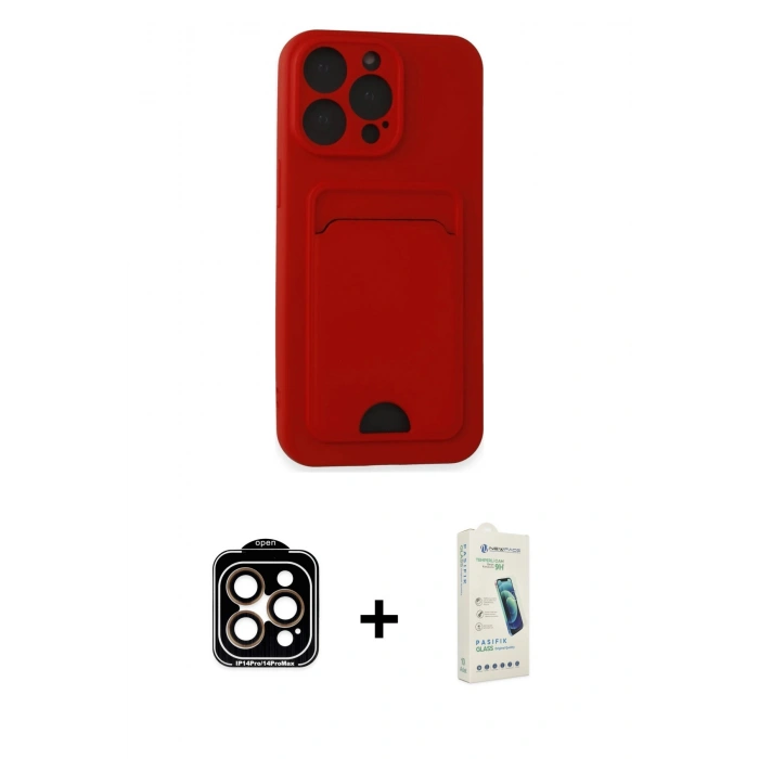 MARSİLYAN™- iPhone 14 Pro Max Kılıf Vadi Çizgi Prime - Şeffaf Pasifik Cam Ekran Koruyucu + PVD Metal Kamera Lens - TU
