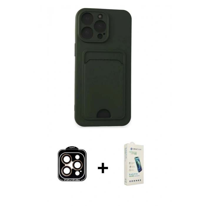 MARSİLYAN™- iPhone 14 Pro Max Kılıf Vadi Çizgi Prime - Şeffaf Pasifik Cam Ekran Koruyucu + PVD Metal Kamera Lens - TU
