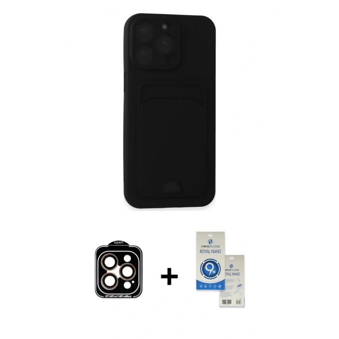 MARSİLYAN™- iPhone 14 Pro Max Kılıf Vadi Çizgi Prime - Şeffaf Royal Nano Ekran Koruyucu + PVD Metal Kamera Lens - TU