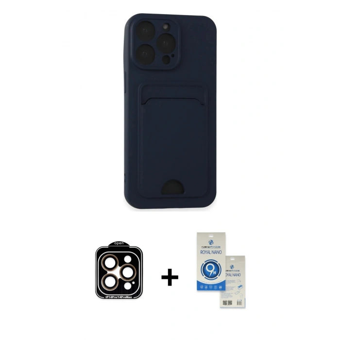 MARSİLYAN™- iPhone 14 Pro Max Kılıf Vadi Çizgi Prime - Şeffaf Royal Nano Ekran Koruyucu + PVD Metal Kamera Lens - TU