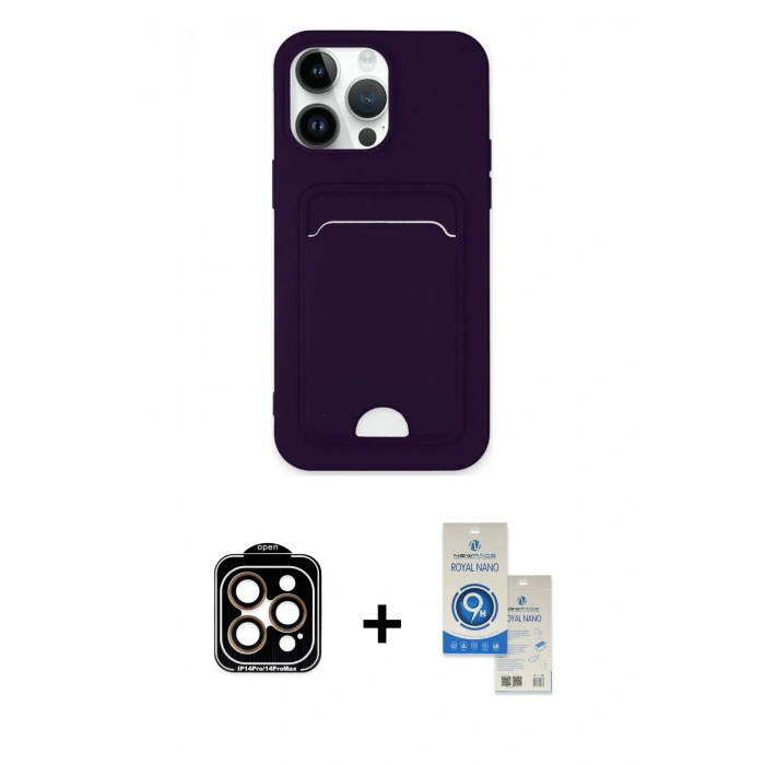 MARSİLYAN™- iPhone 14 Pro Max Kılıf Vadi Çizgi Prime - Şeffaf Royal Nano Ekran Koruyucu + PVD Metal Kamera Lens - TU