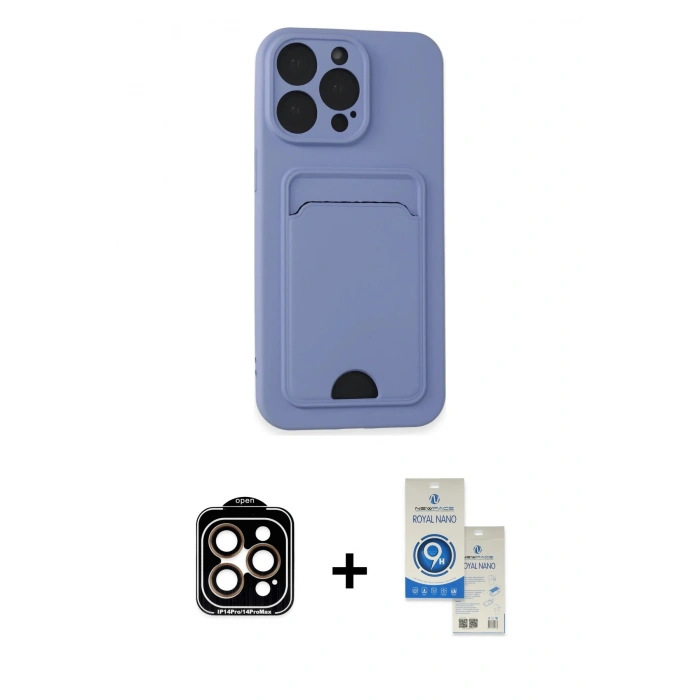 MARSİLYAN™- iPhone 14 Pro Max Kılıf Vadi Çizgi Prime - Şeffaf Royal Nano Ekran Koruyucu + PVD Metal Kamera Lens - TU