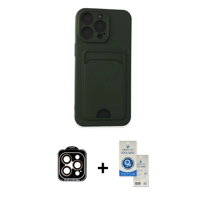MARSİLYAN™- iPhone 14 Pro Max Kılıf Vadi Çizgi Prime - Şeffaf Royal Nano Ekran Koruyucu + PVD Metal Kamera Lens - TU
