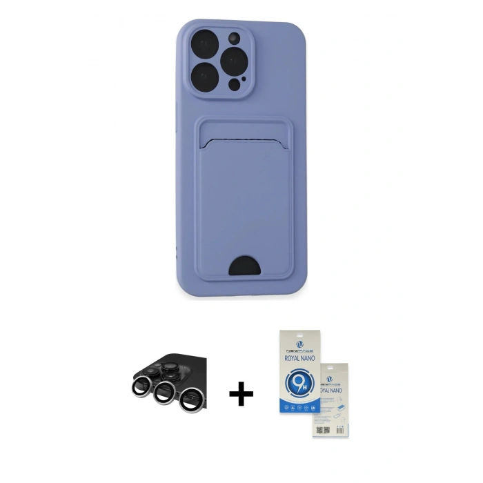 MARSİLYAN™- iPhone 14 Pro Max Kılıf Vadi Çizgi Prime - Şeffaf Royal Nano Ekran Koruyucu + Raze Metal Kamera Lens - GS