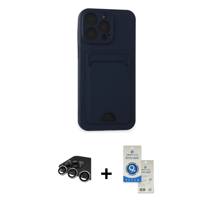 MARSİLYAN™- iPhone 14 Pro Max Kılıf Vadi Çizgi Prime - Şeffaf Royal Nano Ekran Koruyucu + Raze Metal Kamera Lens - GS