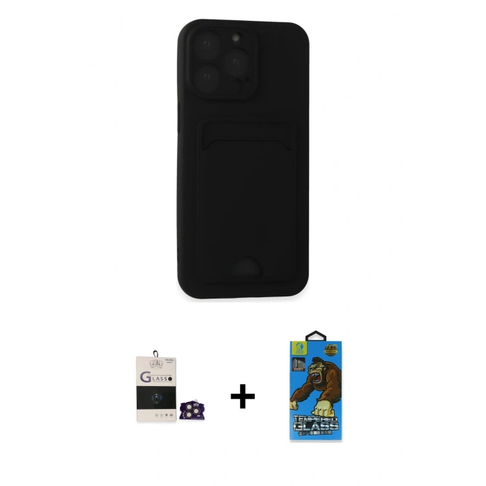 MARSİLYAN™- iPhone 14 Pro Max Kılıf Vadi Çizgi Prime - Siyah 18D Cam Ekran Koruyucu + Bilvis Titan Kamera Lens - GD