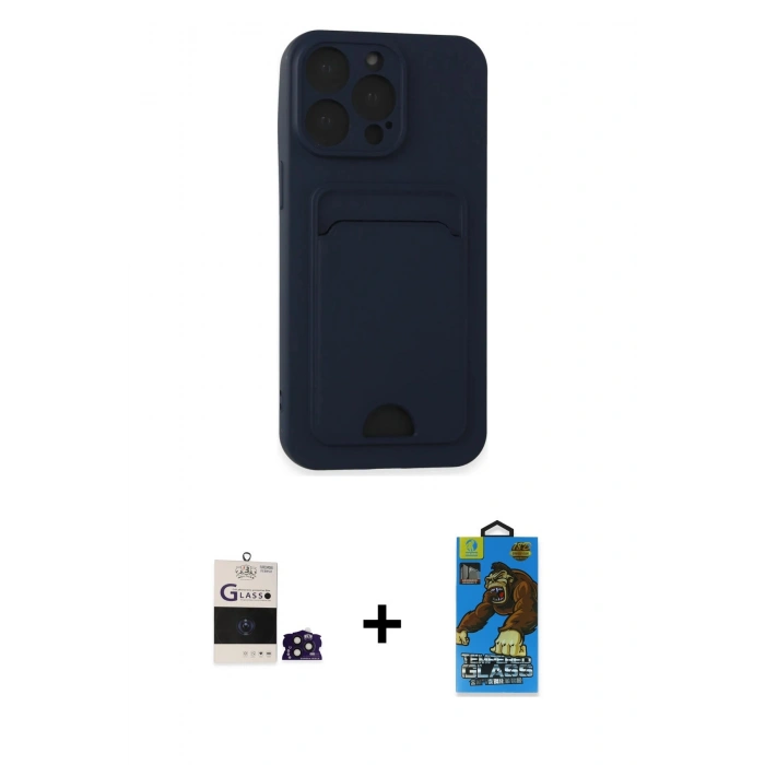 MARSİLYAN™- iPhone 14 Pro Max Kılıf Vadi Çizgi Prime - Siyah 18D Cam Ekran Koruyucu + Derin Mor Bilvis Titan Kamera Lens