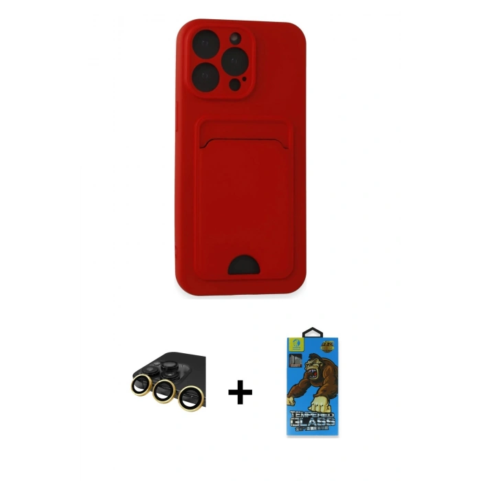 MARSİLYAN™- iPhone 14 Pro Max Kılıf Vadi Çizgi Prime - Siyah 18D Cam Ekran Koruyucu + Raze Metal Kamera Lens - GD