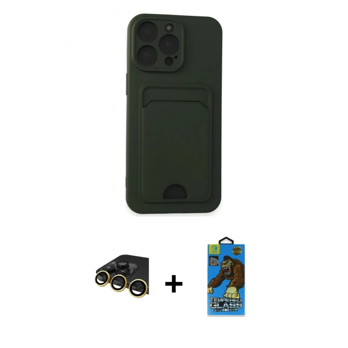 MARSİLYAN™- iPhone 14 Pro Max Kılıf Vadi Çizgi Prime - Siyah 18D Cam Ekran Koruyucu + Raze Metal Kamera Lens - GD