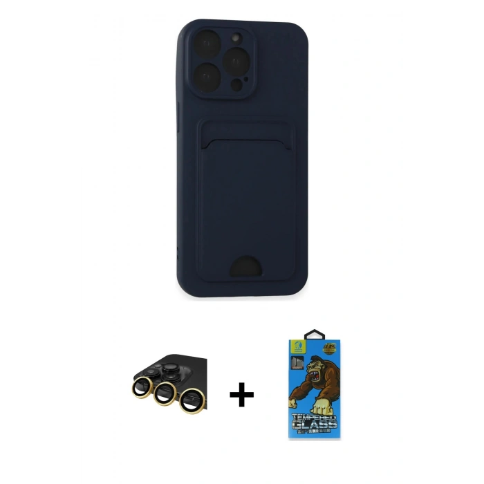 MARSİLYAN™- iPhone 14 Pro Max Kılıf Vadi Çizgi Prime - Siyah 18D Cam Ekran Koruyucu + Raze Metal Kamera Lens - GD