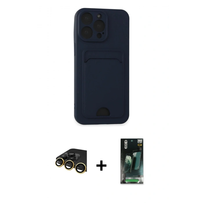 MARSİLYAN™- iPhone 14 Pro Max Kılıf Vadi Çizgi Prime - Siyah 360 Mat Full Body Arka Koruyucu + Raze Metal Kamera Lens - GD