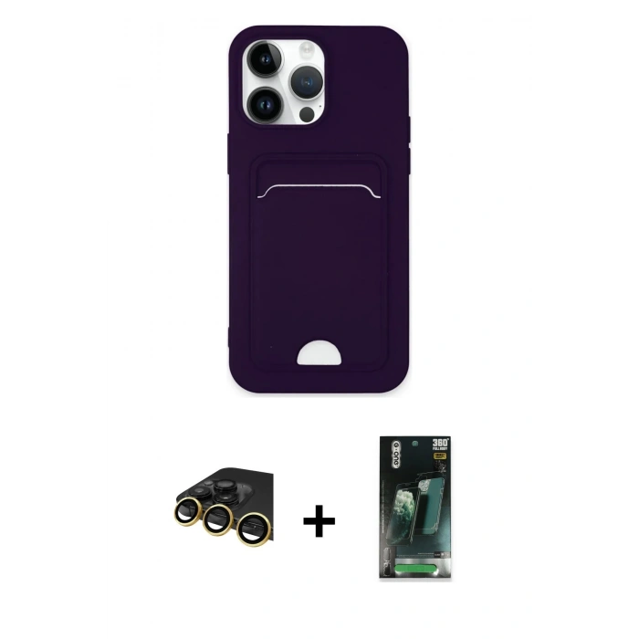 MARSİLYAN™- iPhone 14 Pro Max Kılıf Vadi Çizgi Prime - Siyah 360 Mat Full Body Arka Koruyucu + Raze Metal Kamera Lens - GD