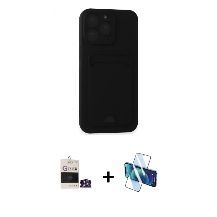 MARSİLYAN™- iPhone 14 Pro Max Kılıf Vadi Çizgi Prime - Siyah 3D Antistatik Cam Ekran Koruyucu + Bilvis Titan Kamera Lens - GS
