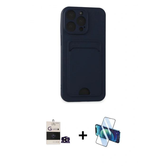 MARSİLYAN™- iPhone 14 Pro Max Kılıf Vadi Çizgi Prime - Siyah 3D Antistatik Cam Ekran Koruyucu + Bilvis Titan Kamera Lens - SH