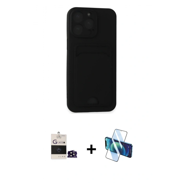 MARSİLYAN™- iPhone 14 Pro Max Kılıf Vadi Çizgi Prime - Siyah 3D Antistatik Cam Ekran Koruyucu + Bilvis Titan Kamera Lens - SH