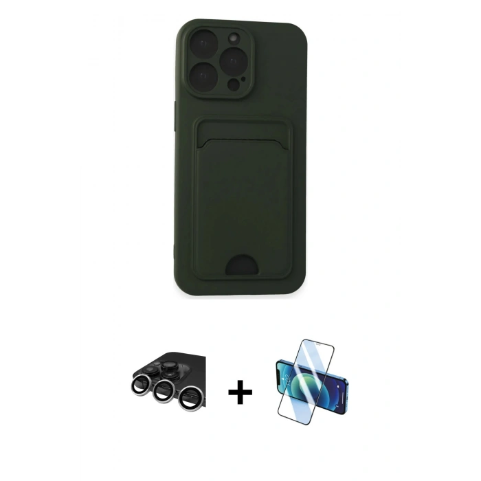 MARSİLYAN™- iPhone 14 Pro Max Kılıf Vadi Çizgi Prime - Siyah 3D Antistatik Cam Ekran Koruyucu + Raze Metal Kamera Lens - GS