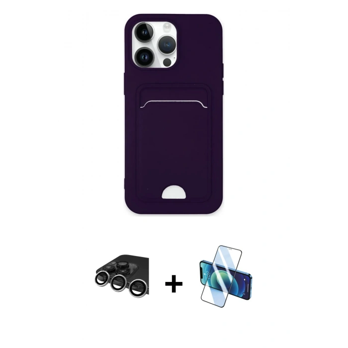 MARSİLYAN™- iPhone 14 Pro Max Kılıf Vadi Çizgi Prime - Siyah 3D Antistatik Cam Ekran Koruyucu + Raze Metal Kamera Lens - GS