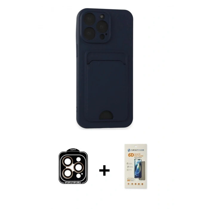 MARSİLYAN™- iPhone 14 Pro Max Kılıf Vadi Çizgi Prime - Siyah 6D Mat Seramik Hayalet Nano Ekran Koruyucu + PVD Metal Kamera Lens - TU